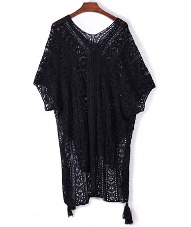 Cover-Ups Women's Bathing Suit Cover Ups Sexy Swimwear Crochet Lace Beach Dress - Black - C418U7TNX2T $33.74