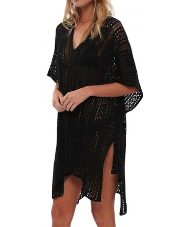 Cover-Ups Women's Bathing Suit Cover Ups Sexy Swimwear Crochet Lace Beach Dress - Black - C418U7TNX2T $33.74