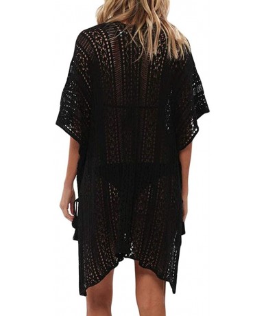 Cover-Ups Women's Bathing Suit Cover Ups Sexy Swimwear Crochet Lace Beach Dress - Black - C418U7TNX2T $33.74