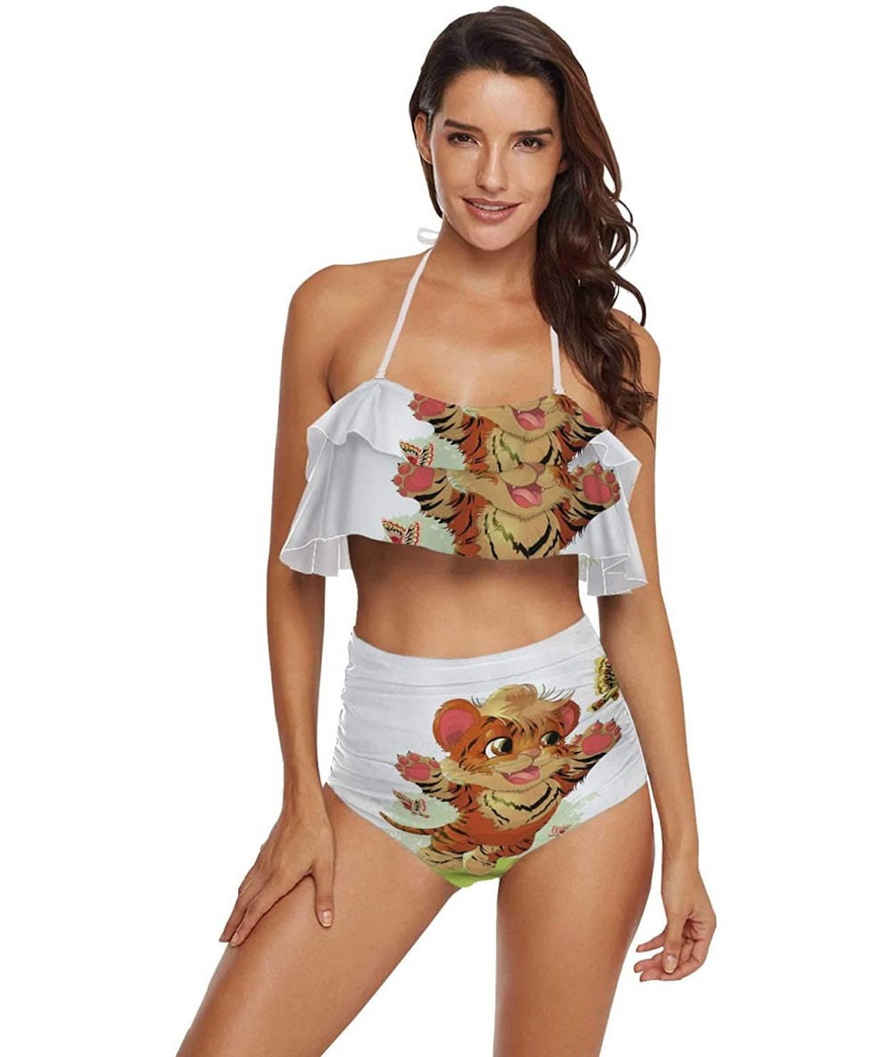 Tankinis Women Ruffle Halter Swimsuit Backless Bikini Set Floral - Multi 11 - CG190E7EX5M $75.33