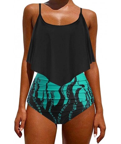 Bottoms Womens Two Piece Tankini Set Octopus Print Swimwear Push-up Padded Tank Top Bikini Bottom Bathing Suit - Green - CO19...