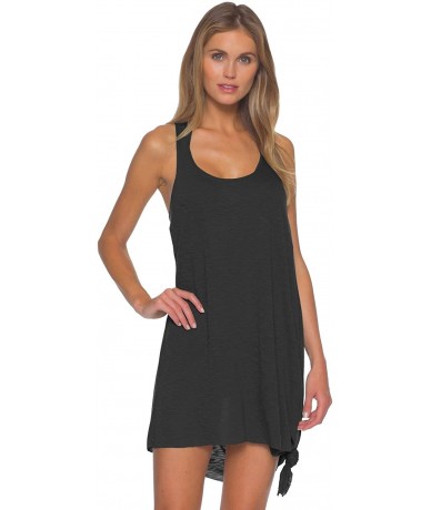 Cover-Ups Women's Scoop Neck Tie Side Pullover Dress Swim Cover Up - Black - CE18YHK6L5D $79.35