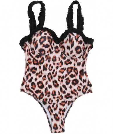 One-Pieces Women's Leopard Print Ruffle One Piece Swimsuit Backless Monokini Swimwear High Cut Bathing Suit Tummy Control Leo...