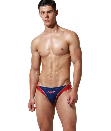 Briefs Mens Super Low Rise Sexy Shiny Bikini Brief Swimwear - S3935 Navy/Red - CP18TTZ58HX $45.11