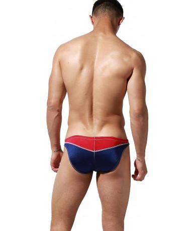 Briefs Mens Super Low Rise Sexy Shiny Bikini Brief Swimwear - S3935 Navy/Red - CP18TTZ58HX $45.11