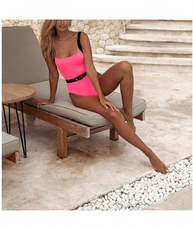 One-Pieces Women Shiny One-Piece Swimsuit Bathing Suits Beach Swimwear Bikini - Fluorescent Pink - CG1976U002Q $25.86