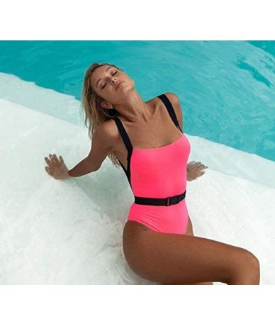 One-Pieces Women Shiny One-Piece Swimsuit Bathing Suits Beach Swimwear Bikini - Fluorescent Pink - CG1976U002Q $25.86