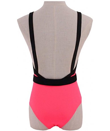 One-Pieces Women Shiny One-Piece Swimsuit Bathing Suits Beach Swimwear Bikini - Fluorescent Pink - CG1976U002Q $25.86