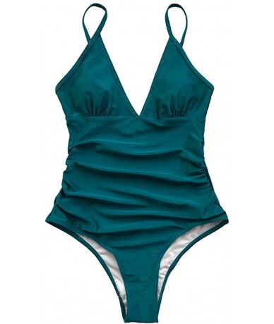 One-Pieces Women Swimsuit Sexy Tankini Deep V-Neck Low Back One Piece Swimsuit Bikini Push-Up Siamese Bathing Suits - Green -...