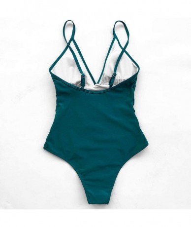 One-Pieces Women Swimsuit Sexy Tankini Deep V-Neck Low Back One Piece Swimsuit Bikini Push-Up Siamese Bathing Suits - Green -...