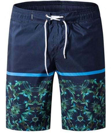 Board Shorts Men's Swim Trunks Quick Dry Beach Board Shorts Printed with Mesh Lining - I-dark Blue - CW197EOKTL5 $41.66