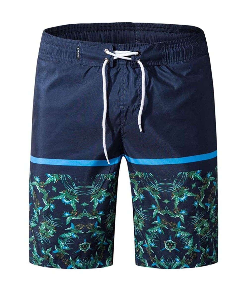 Board Shorts Men's Swim Trunks Quick Dry Beach Board Shorts Printed with Mesh Lining - I-dark Blue - CW197EOKTL5 $41.66