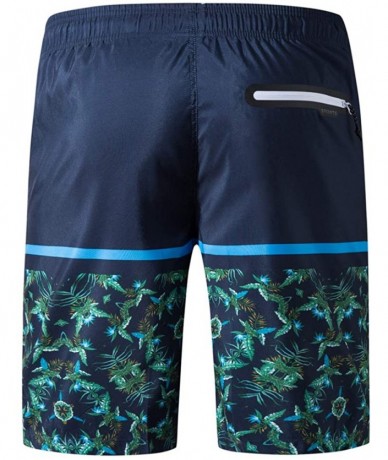 Board Shorts Men's Swim Trunks Quick Dry Beach Board Shorts Printed with Mesh Lining - I-dark Blue - CW197EOKTL5 $41.66