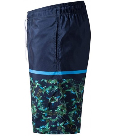 Board Shorts Men's Swim Trunks Quick Dry Beach Board Shorts Printed with Mesh Lining - I-dark Blue - CW197EOKTL5 $41.66