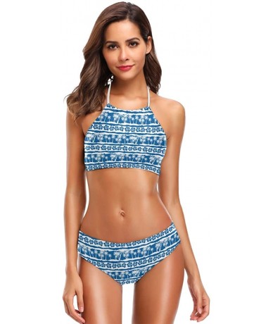 Sets Bikini Bathing Suit Womens 2 Piece Halter Neack High Waist Padded Sexy Swimsuit - Color30 - C2196YRWSNL $47.73