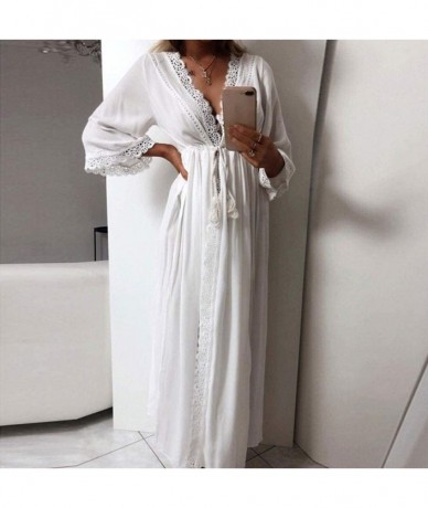 Cover-Ups Beach Cardigan Dress Womens Long Robe Soft Hollow Out Lace Tie Up Waist Slim Fit Casual Long Loose Summer Dress Lig...