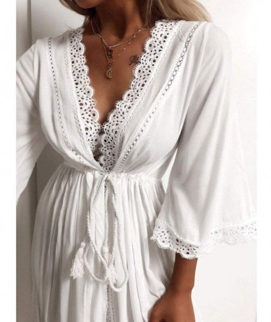 Cover-Ups Beach Cardigan Dress Womens Long Robe Soft Hollow Out Lace Tie Up Waist Slim Fit Casual Long Loose Summer Dress Lig...