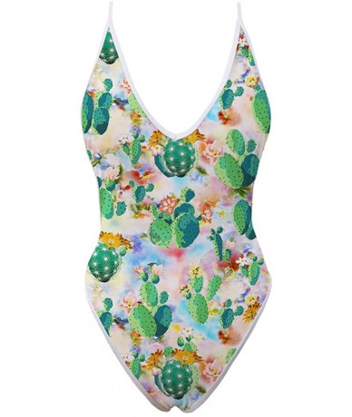 Sets Sexy Women Monokini Deep V One Piece Backless Cheeky Swimwear Bikini - Print 15 - CZ18R2HZHKD $44.21