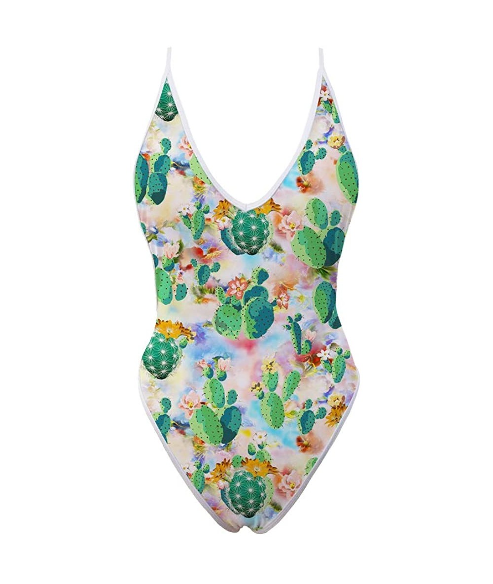 Sets Sexy Women Monokini Deep V One Piece Backless Cheeky Swimwear Bikini - Print 15 - CZ18R2HZHKD $44.21