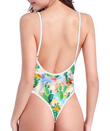 Sets Sexy Women Monokini Deep V One Piece Backless Cheeky Swimwear Bikini - Print 15 - CZ18R2HZHKD $44.21