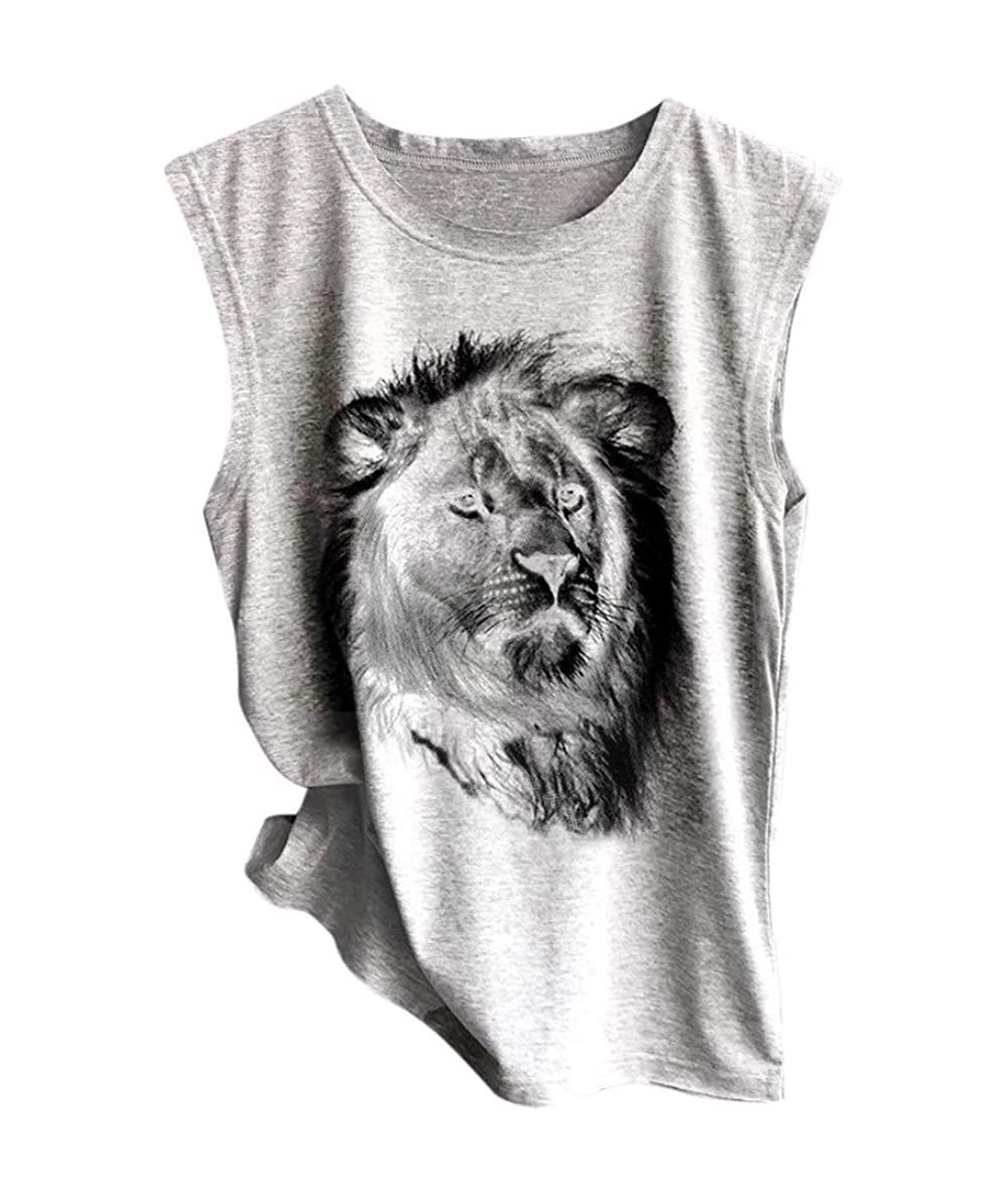 Tankinis Tank Tops for Women Funny Print Shirts Sleeveless Workout Summer Tunic Loose Fit Tank Tops - Gray 3 - CM194KDT7WZ $2...