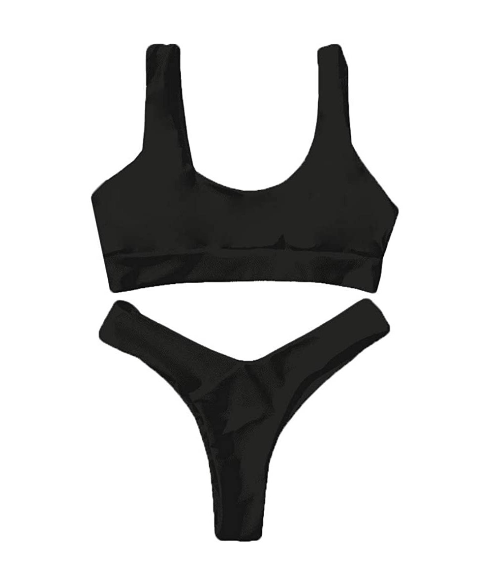 Sets New Swimsuit!! Fashion Women Sexy Pure Color Push-Up Padded Swimsuit Beachwear Two Piece Bikini - Black - CZ1906SMO6A $2...