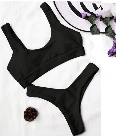 Sets New Swimsuit!! Fashion Women Sexy Pure Color Push-Up Padded Swimsuit Beachwear Two Piece Bikini - Black - CZ1906SMO6A $2...