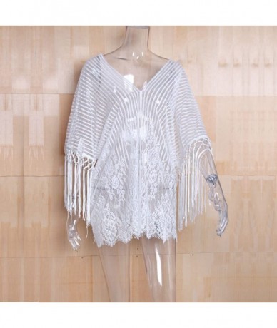 Cover-Ups Women Fringed Beach Cover Up- Lady Deep V Bathing Bikini Crochet Smock Swimsuit Bikini Beachwear - White - C018NK6G...