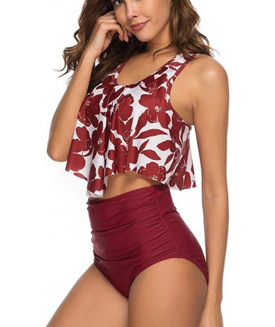 Sets Sexy Womens Swimsuit Push-Up Padded Bra Print Bathing Swimwear - G-winered - CJ19DSNIAR3 $25.09