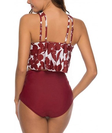 Sets Sexy Womens Swimsuit Push-Up Padded Bra Print Bathing Swimwear - G-winered - CJ19DSNIAR3 $25.09