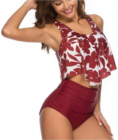 Sets Sexy Womens Swimsuit Push-Up Padded Bra Print Bathing Swimwear - G-winered - CJ19DSNIAR3 $25.09