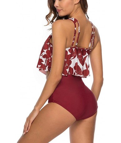 Sets Sexy Womens Swimsuit Push-Up Padded Bra Print Bathing Swimwear - G-winered - CJ19DSNIAR3 $25.09