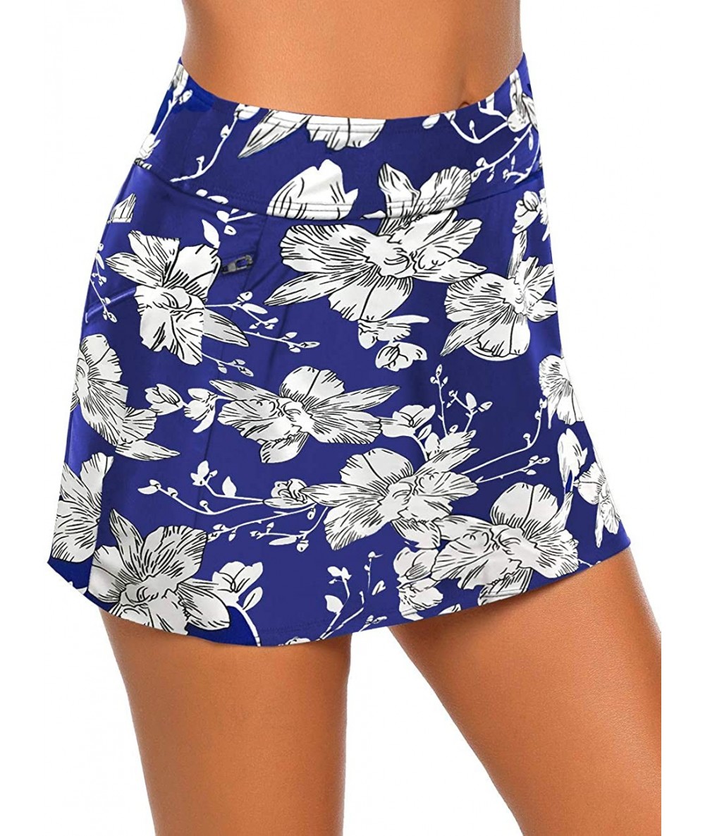 Tankinis Women's Pleated Swim Skirt Mid Waist Swimsuit Bottom Swimwear - Pocket Zip Printed 3 - CZ196DNH0RE $34.41