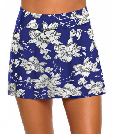 Tankinis Women's Pleated Swim Skirt Mid Waist Swimsuit Bottom Swimwear - Pocket Zip Printed 3 - CZ196DNH0RE $34.41