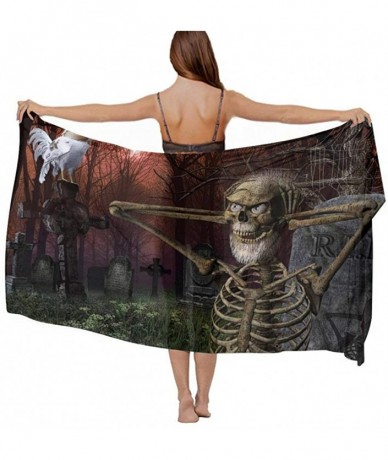 Cover-Ups Women Chiffon Scarf Shawl Wrap Sunscreen Beach Swimsuit Bikini Cover Up - Halloween Funny Skeleton Skull Rooster - ...