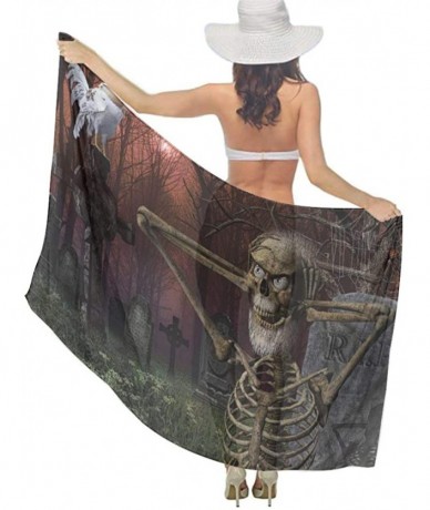 Cover-Ups Women Chiffon Scarf Shawl Wrap Sunscreen Beach Swimsuit Bikini Cover Up - Halloween Funny Skeleton Skull Rooster - ...