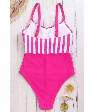 Racing Womens Athletic One Piece Swimsuits Tummy Control Sport Bathing Suit Retro High Cut Swimwear - Rose Pink Swimwear - CI...