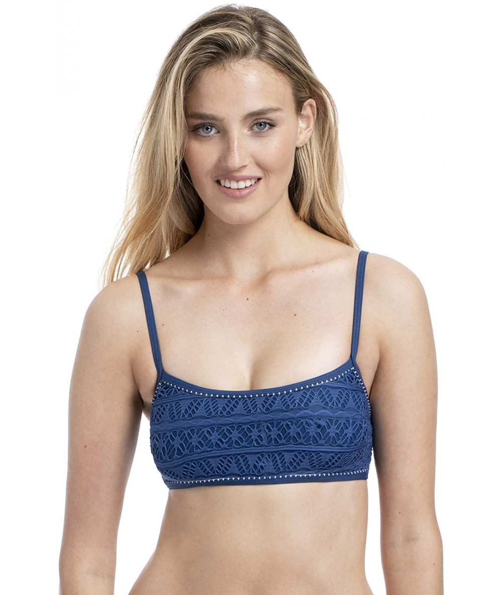 Tops Women's Swimwear Low Scoop Crop Bikini Top - Denim - CO18TN06I0Q $32.80