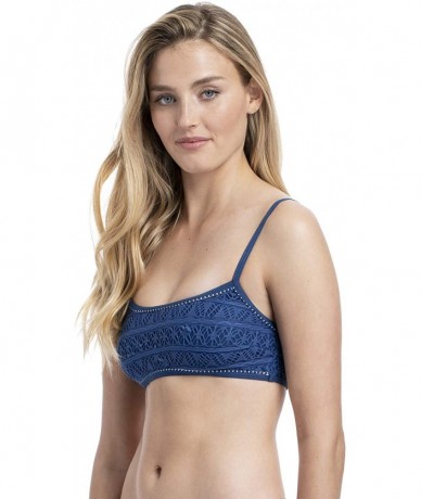 Tops Women's Swimwear Low Scoop Crop Bikini Top - Denim - CO18TN06I0Q $32.80