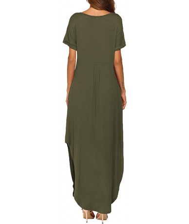 Cover-Ups Women Maxi Dress Short Sleeve Side Split Loose Casual Summer Long Dress - Army Green - CS18X9HL0LD $60.33