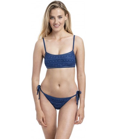 Tops Women's Swimwear Low Scoop Crop Bikini Top - Denim - CO18TN06I0Q $32.80