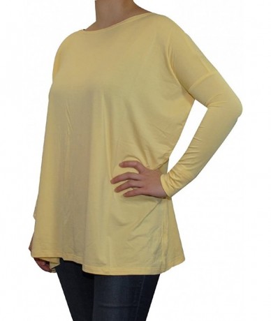 Sets Women's Famous Long Sleeve Bamboo Top Loose Fit Bleach White L - Yellow - CM11K6QNW87 $35.96