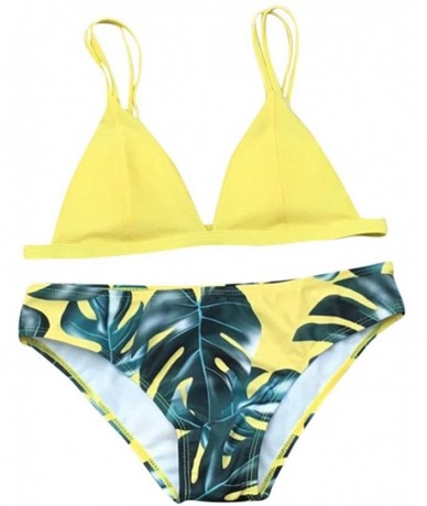 Sets Women's Bikini Set Leaves Printing Swimsuit Push-up Swimwear Bathing Suit - Yellow - CR189N3NUOW $19.88