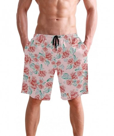 Racing Men's Swim Trunks Japanese Cherry Blossom with Mount Fuji Quick Dry Beach Board Shorts with Pockets - Pink Rose Bouque...