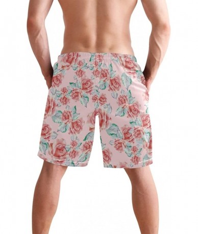 Racing Men's Swim Trunks Japanese Cherry Blossom with Mount Fuji Quick Dry Beach Board Shorts with Pockets - Pink Rose Bouque...