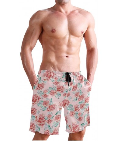 Racing Men's Swim Trunks Japanese Cherry Blossom with Mount Fuji Quick Dry Beach Board Shorts with Pockets - Pink Rose Bouque...