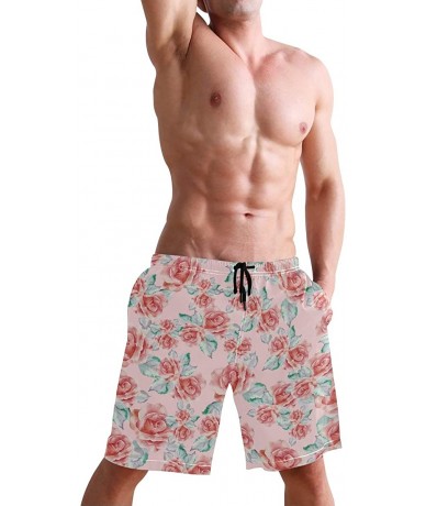 Racing Men's Swim Trunks Japanese Cherry Blossom with Mount Fuji Quick Dry Beach Board Shorts with Pockets - Pink Rose Bouque...