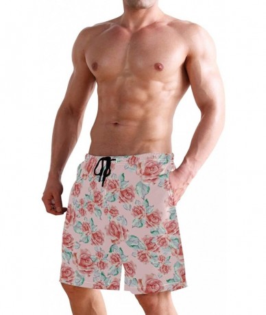 Racing Men's Swim Trunks Japanese Cherry Blossom with Mount Fuji Quick Dry Beach Board Shorts with Pockets - Pink Rose Bouque...