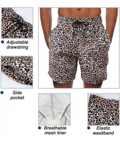 Trunks Mens Swim Trunks Short Quick-Dry Swimming Trunks with Mesh Lining Fashion Trend Turnks - 901-dense Leopard Print - CA1...