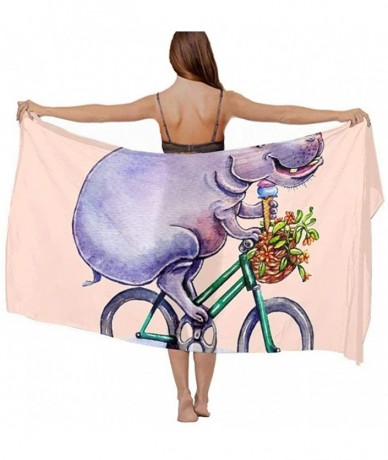 Cover-Ups Women Chiffon Scarf Sunscreen Shawl Wrap Swimsuit Cover Up Beach Sarongs - Hippo Hippopotamus on Bike - CX19C6NIW7O...